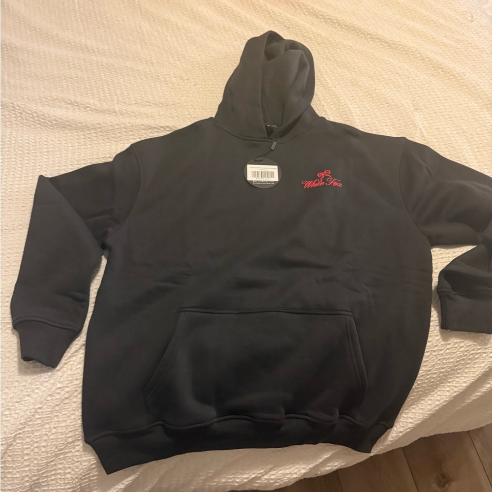 White Fox Boutique Black Hoodie with Pink Logo